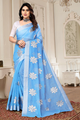 VILLAGIUS Printed Bollywood Chanderi Saree(Light Blue)