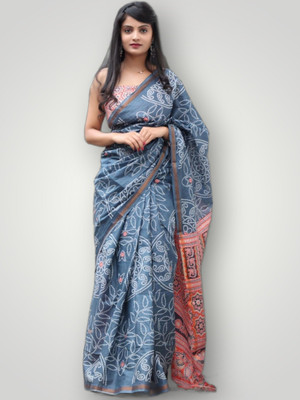 baratheon Printed Bollywood Cotton Blend Saree(Blue)