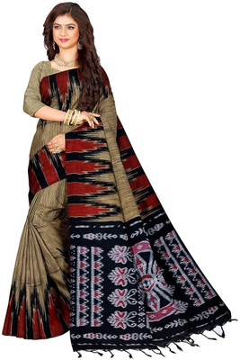 ETHNIC ODISHA HANDLOOM Printed Sambalpuri Pure Cotton Saree(Grey)