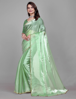 VISHNU Woven Bollywood Jimmy choo, Chiffon Saree(Light Green)