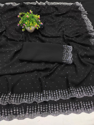 SHETH SHYAMALYO Printed Bollywood Pure Cotton, Chanderi Saree(Black)