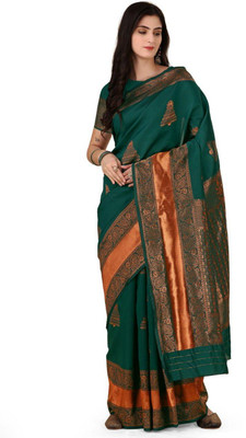 LAVISHBOI Solid/Plain Saree with Attached Blouse Art Silk Saree(Green)