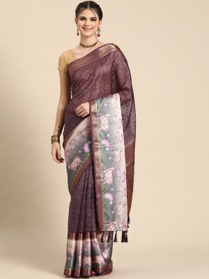 Tasrika Digital Print Bandhani Silk Blend Saree(Purple)