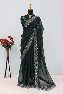 Radheradhey Embellished Bollywood Organza Saree(Dark Green)