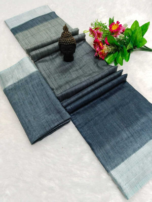 HouseOfCommon Woven Bollywood Pure Cotton, Cotton Linen Saree(Black, Grey)