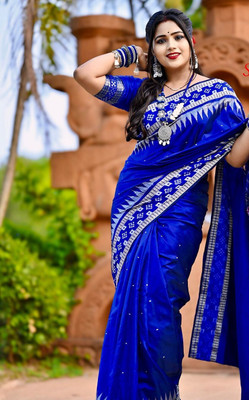 Aadhya Printed Baluchari Silk Blend Saree(Blue)