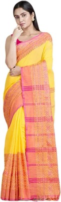 BongSaree Printed Handloom Handloom Cotton Blend Saree(Yellow)