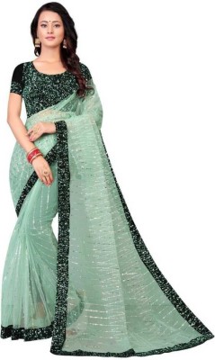 DDRS Fashion Embroidered Bollywood Net Saree(Green)