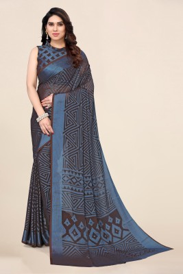 Divastri Printed, Geometric Print Bollywood Chiffon, Brasso Saree(Black)