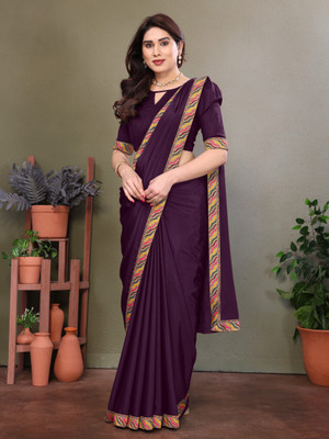 ISHA TRADE Solid/Plain Bollywood Georgette Saree(Purple)