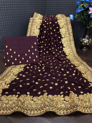 Piton Enterprise Embroidered Bollywood Georgette Saree(Purple)