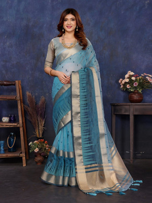 NEGRONI Woven Daily Wear Cotton Silk Saree(Blue)