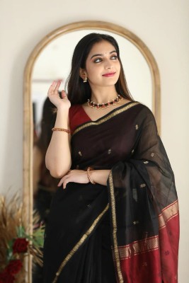 Sarvada Self Design, Embellished, Woven Bollywood Pure Silk, Jacquard Saree(Black, Red)