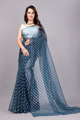 SROLY Printed Bollywood Net Saree(Dark Blue)