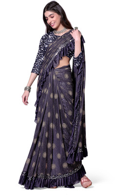 HouseOfCommon Self Design Bollywood Lycra Blend Saree(Black)