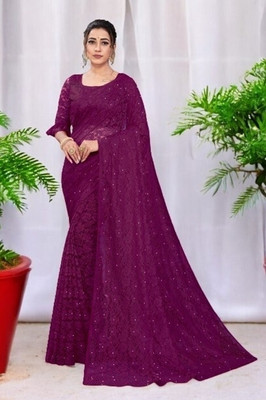 NEXAA Printed Banarasi Lycra Blend Saree(Purple)