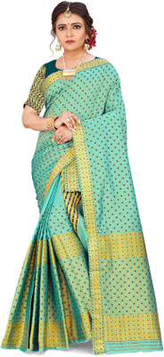 Skiran's Woven Mekhela Chador Polyester Saree(Light Green)