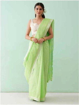 Hatha Karagha Solid/Plain Bhagalpuri Cotton Linen Saree(Light Green)