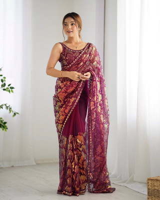Divastri Embroidered Bollywood Net Saree(Purple)