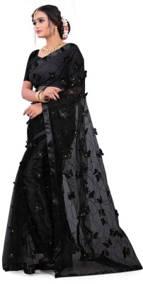 Adroit Management Embroidered Bollywood Net Saree(Black)