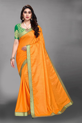KEYU FASHION Solid/Plain Bollywood Chiffon Saree(Yellow)