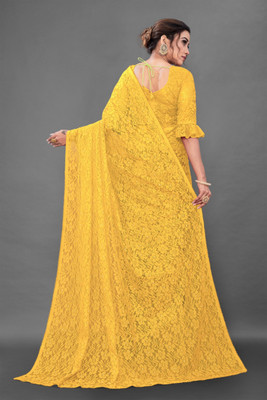 NORAFLEX Self Design Daily Wear Net Saree(Yellow)