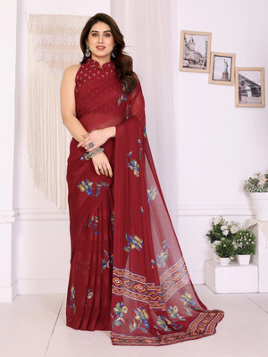 SuperLaxmi Printed Bollywood Chiffon, Georgette Saree(Maroon)