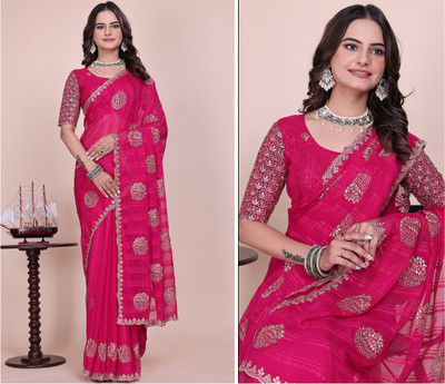 K 5 FASHION Embroidered Bollywood Georgette Saree(Pink)