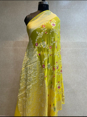 MT textiles Woven Banarasi Georgette Saree(Yellow)