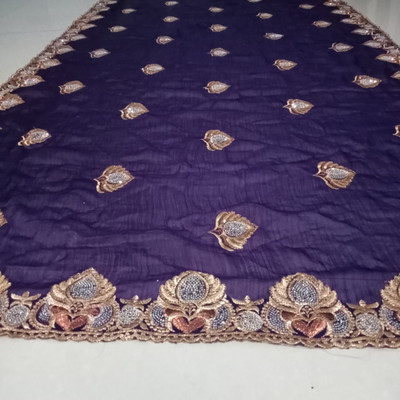 RudraSCreation Embroidered, Embellished, Floral Print, Woven Bollywood Chiffon Saree(Purple)
