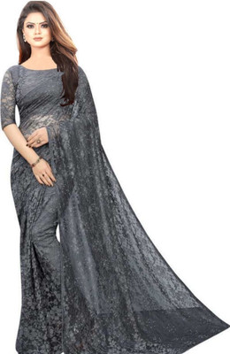 NORAFLEX Solid/Plain Daily Wear Net Saree(Grey)