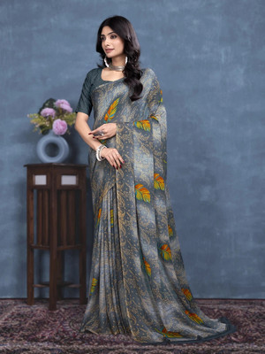 Kanooda Prints Printed Bollywood Georgette Saree(Grey)