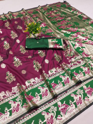 Ratnavali Woven Baluchari Silk Blend, Art Silk Saree(Maroon)