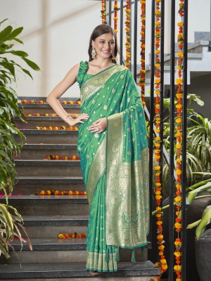 sareethnic Self Design, Woven Banarasi Pure Silk Saree(Light Green)