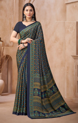 REBOOT FASHIONS Floral Print Bollywood Crepe Saree(Dark Blue)