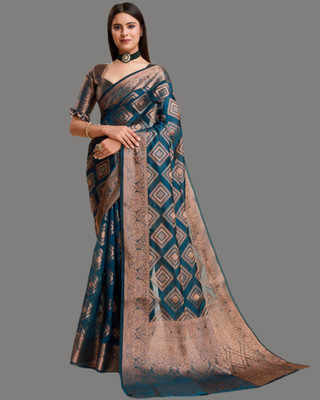 ARMEIDA Embellished, Self Design, Woven Bollywood Organza, Jacquard Saree(Dark Green, Gold)