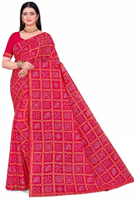 georgette Printed Bandhani Georgette Saree(Pink)