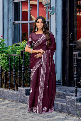 Tasrika Embroidered Bollywood Chiffon Saree(Maroon)