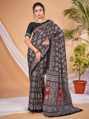 Divastri Digital Print Daily Wear Silk Blend Saree(Black)