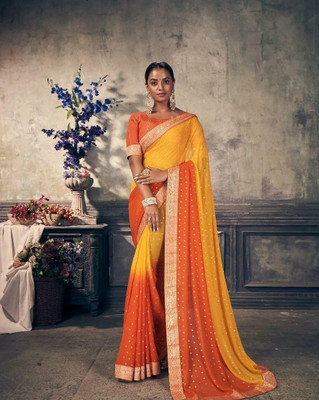 Bansari Textiles Embroidered Bollywood Georgette Saree(Yellow)