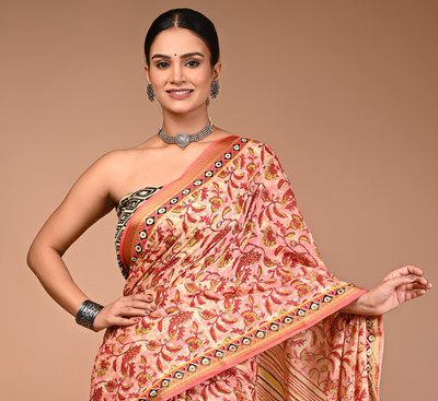 LOVWEAR Printed Ikkat Pure Cotton Saree(Multicolor)