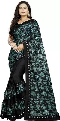 KISHVA Digital Print Bollywood Lycra Blend Saree(Black)