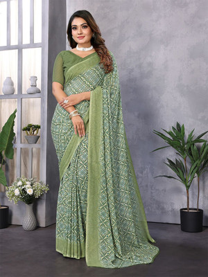 Moda Rapido Printed, Self Design Daily Wear Georgette Saree(Green)