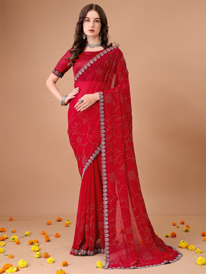 Divastri Self Design Bollywood Georgette Saree(Red)
