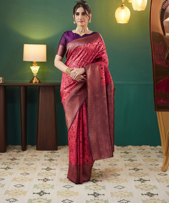 SIRIL Woven, Embellished Banarasi Silk Blend Saree(Pink, Purple)
