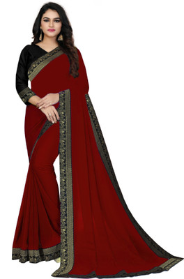 FIERTE Solid/Plain Bollywood Chiffon, Georgette Saree(Maroon)
