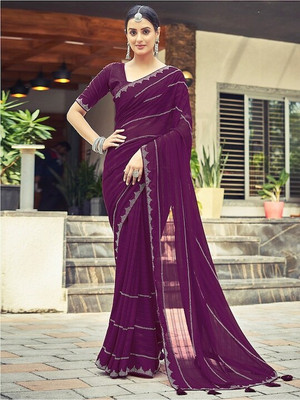 AARTI PRINTS Self Design Kanjivaram Georgette Saree(Purple)