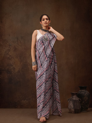 SILK ZONE Digital Print Banarasi Cotton Blend Saree(Grey)