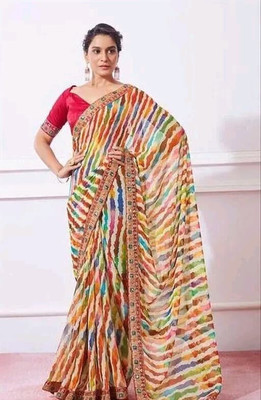 S.R.TEXTILES Striped Bollywood Georgette Saree(Multicolor)