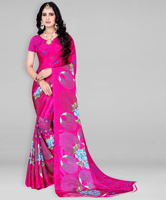 Leelavati Printed Daily Wear Crepe Saree(Pink)